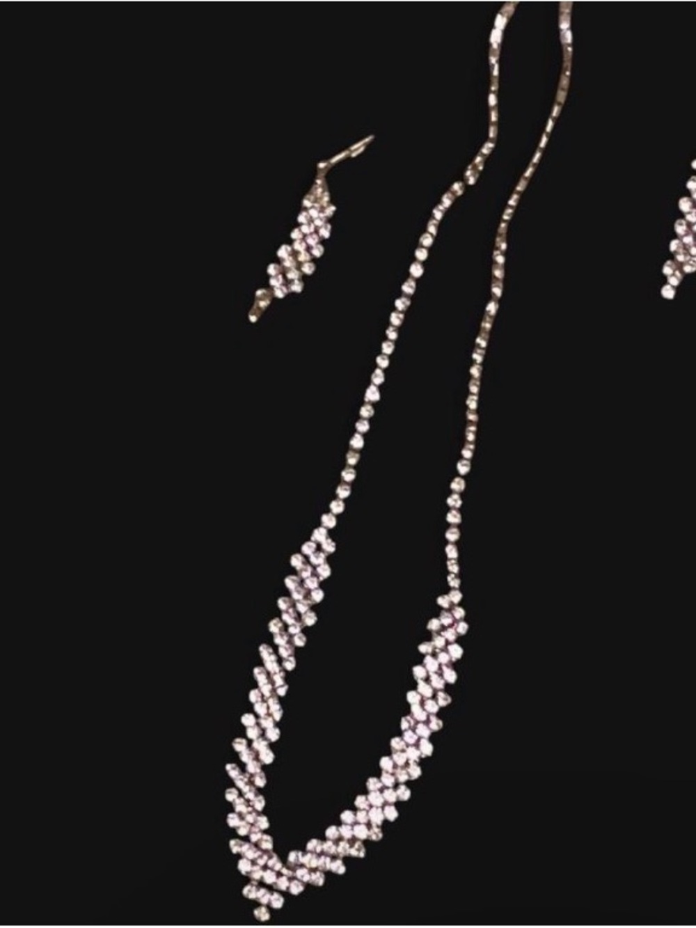 Delicate Pink Crystal Necklace with Matching Earrings with one diamonds removed